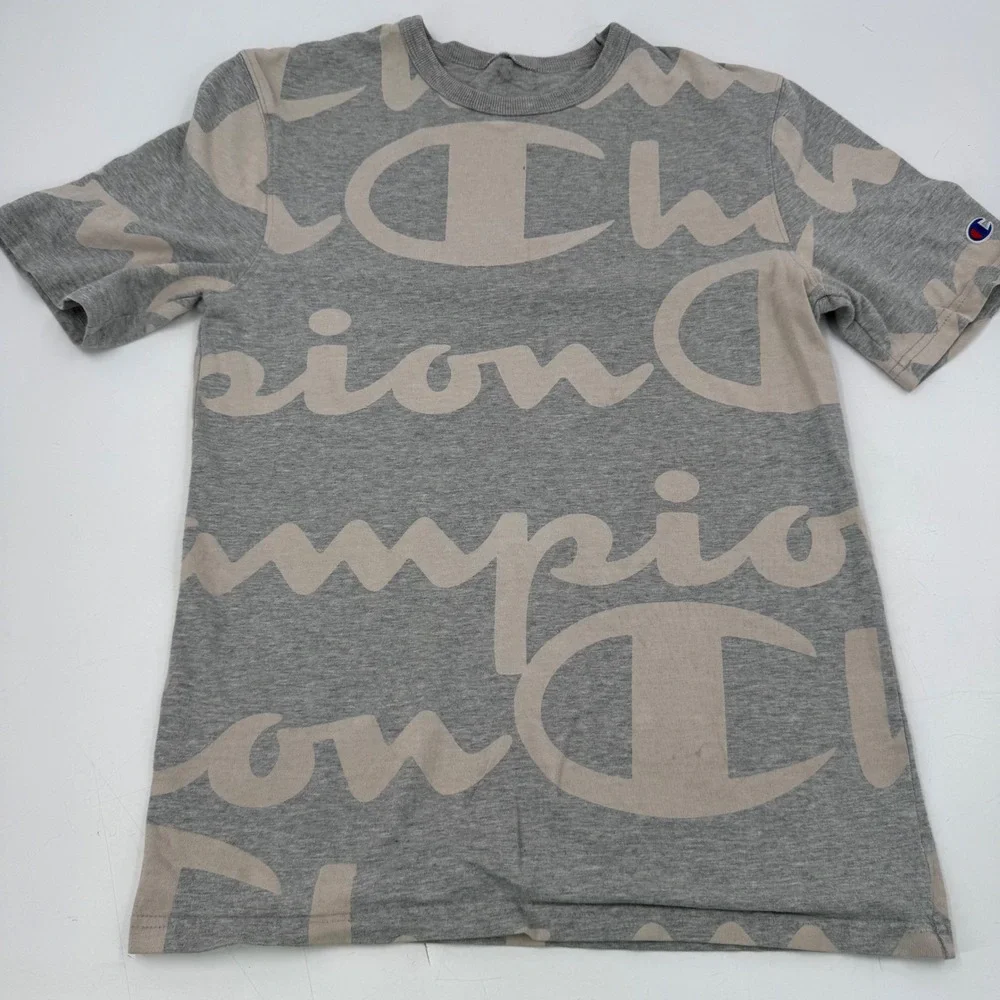 Champion Mens All Over Print T Shirt Crew Neck Short Sleeve Gray Small - Picture 2 of 8